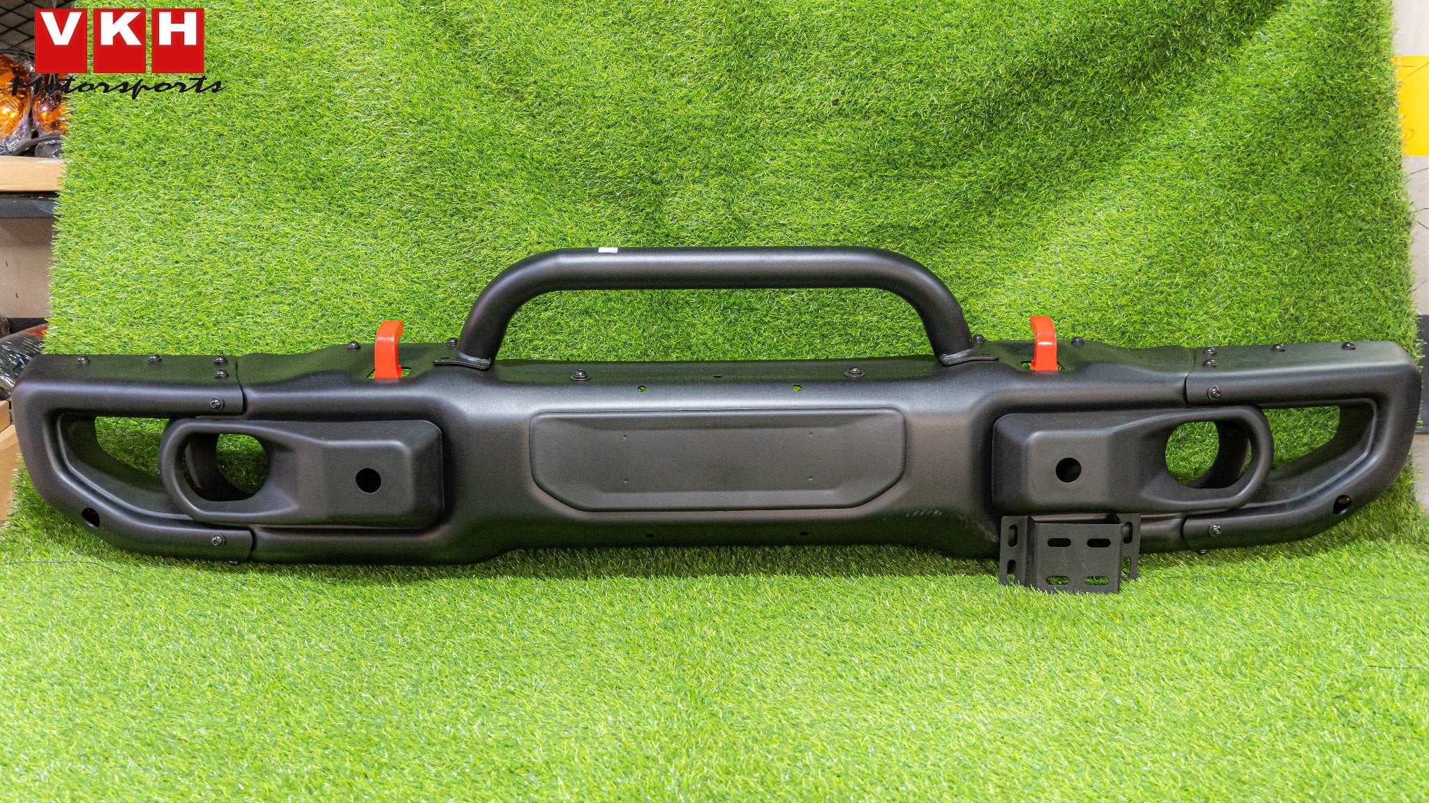 VKH Modular Steel Front Bumper with Bull Bar & Red Tow Hooks - Fits Jeep Wrangler JK/JL & Gladiator
